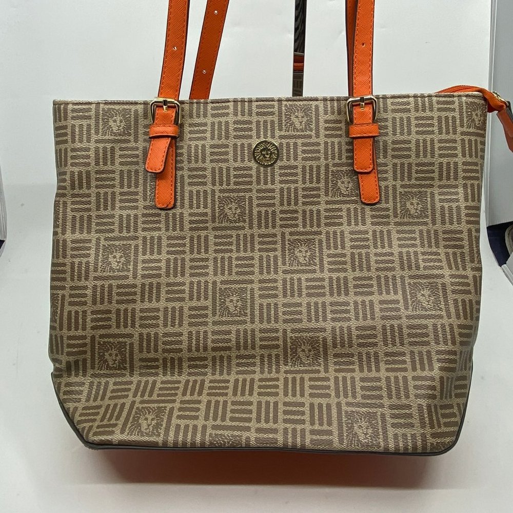 Ann Klein Tan/Orange Large Shopping Tote - Picture 10 of 10